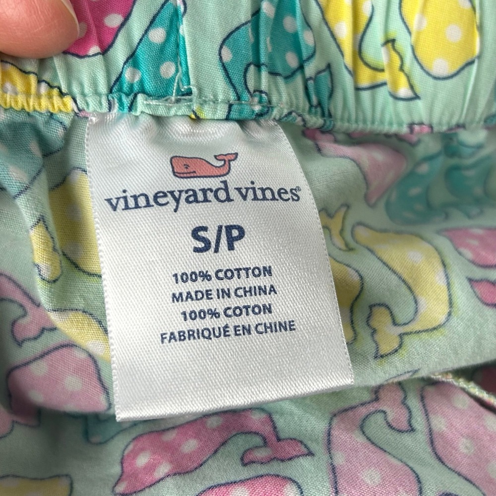 Vineyard Vines Green Pink Yellow Whales Pajama Pants S/P - Picture 6 of 11